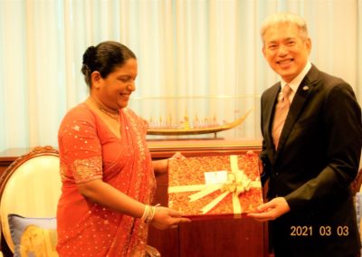 Ambassador (designate) to Thailand C.A. Chaminda I. Colonne presents open copy of the Letter of Credence