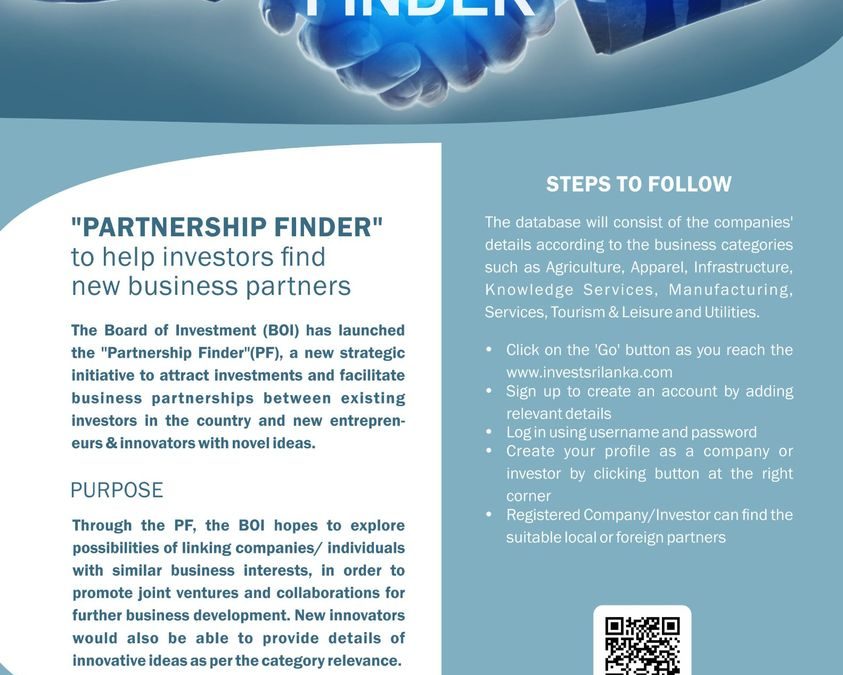 The Board of Investment of Sri Lanka has launched the “Partnership Finder”