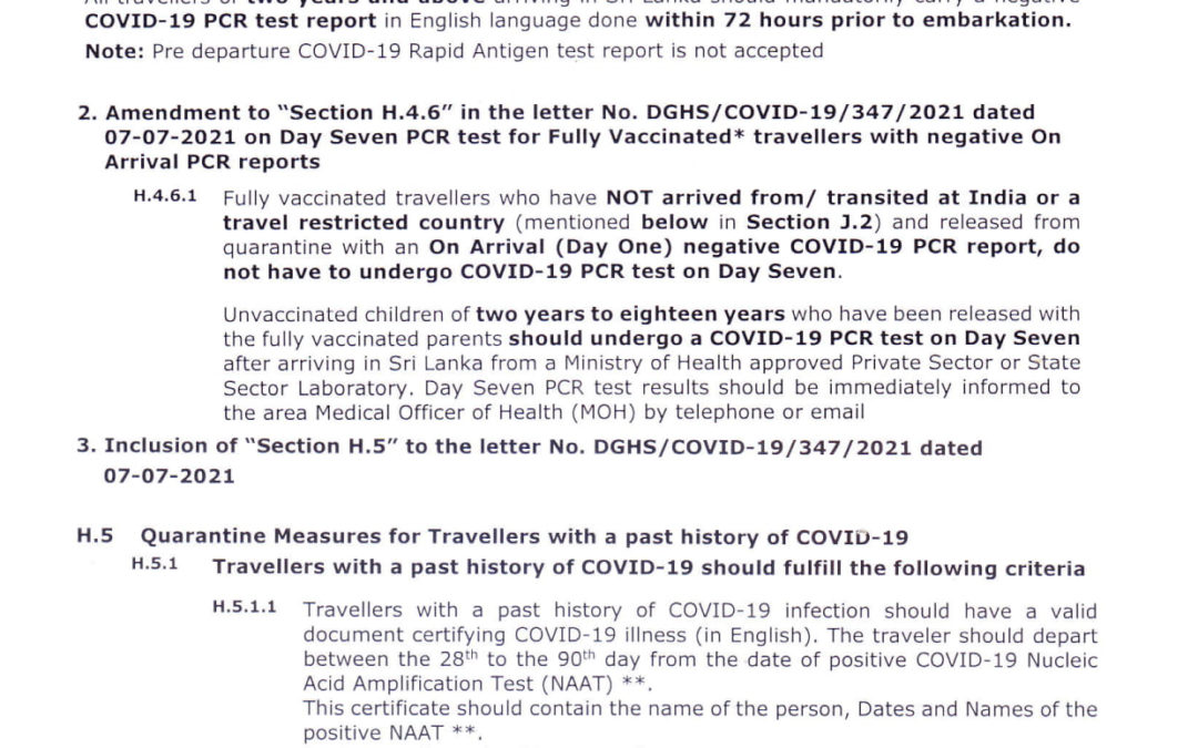 Quarantine measures for travelers arriving in Sri Lanka from overseas during the pandemic of COVID – 19