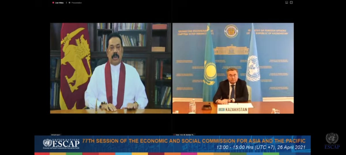 Prime Minister Mahinda Rajapaksa addressing the 77th Session of the UNESCAP