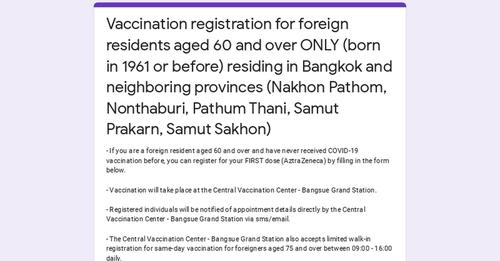 Vaccination of Foreign Residents living in Thailand