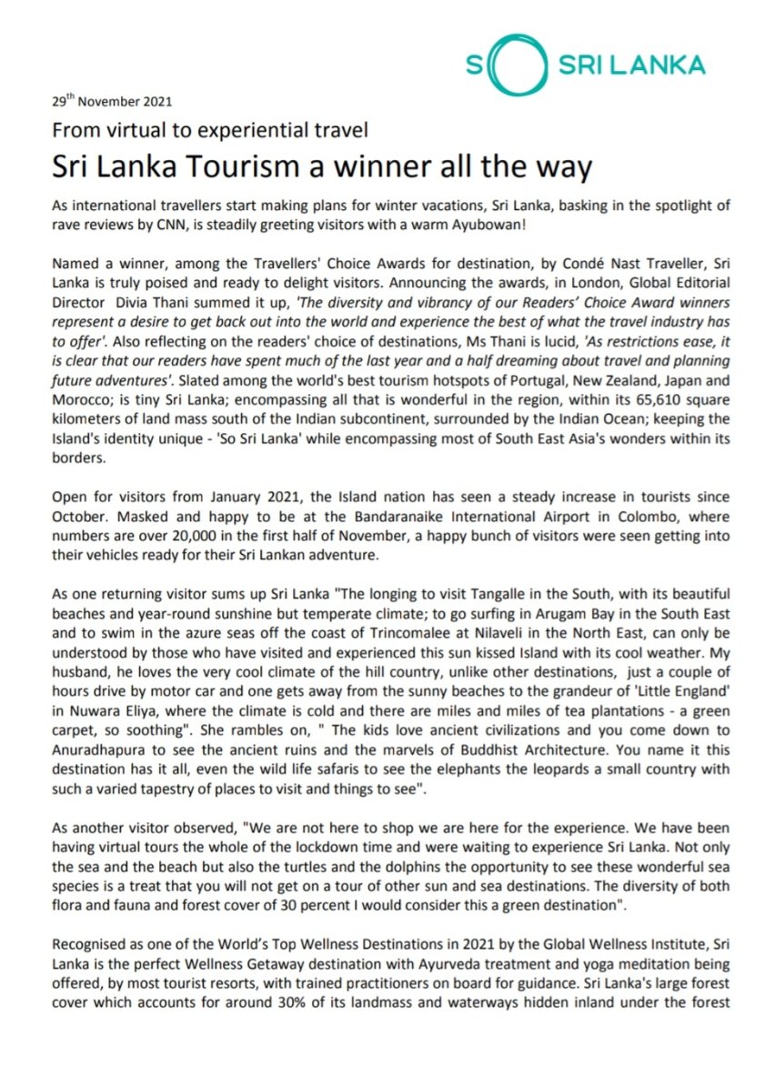 From virtual to experiential travel<br />
Sri Lanka Tourism a winner all the way