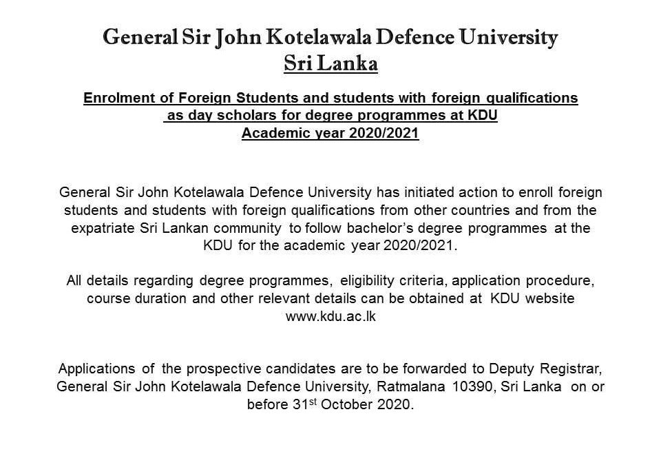 Degree programmes at KDU Academic year 2020/2021