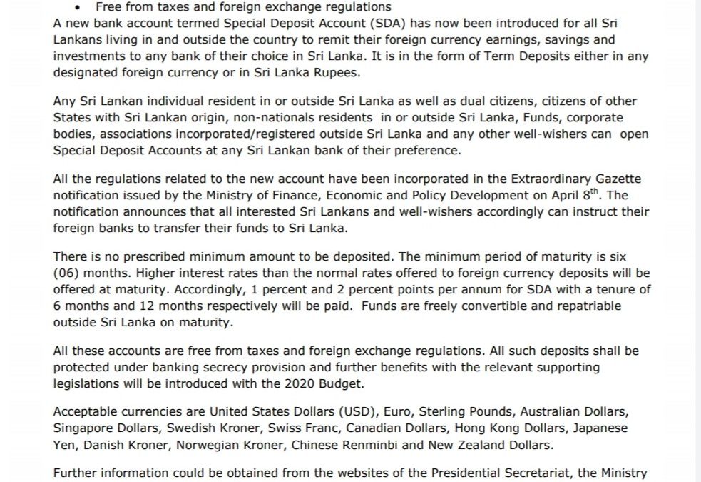 New Bank Account introduced to remit foreign currency earning.