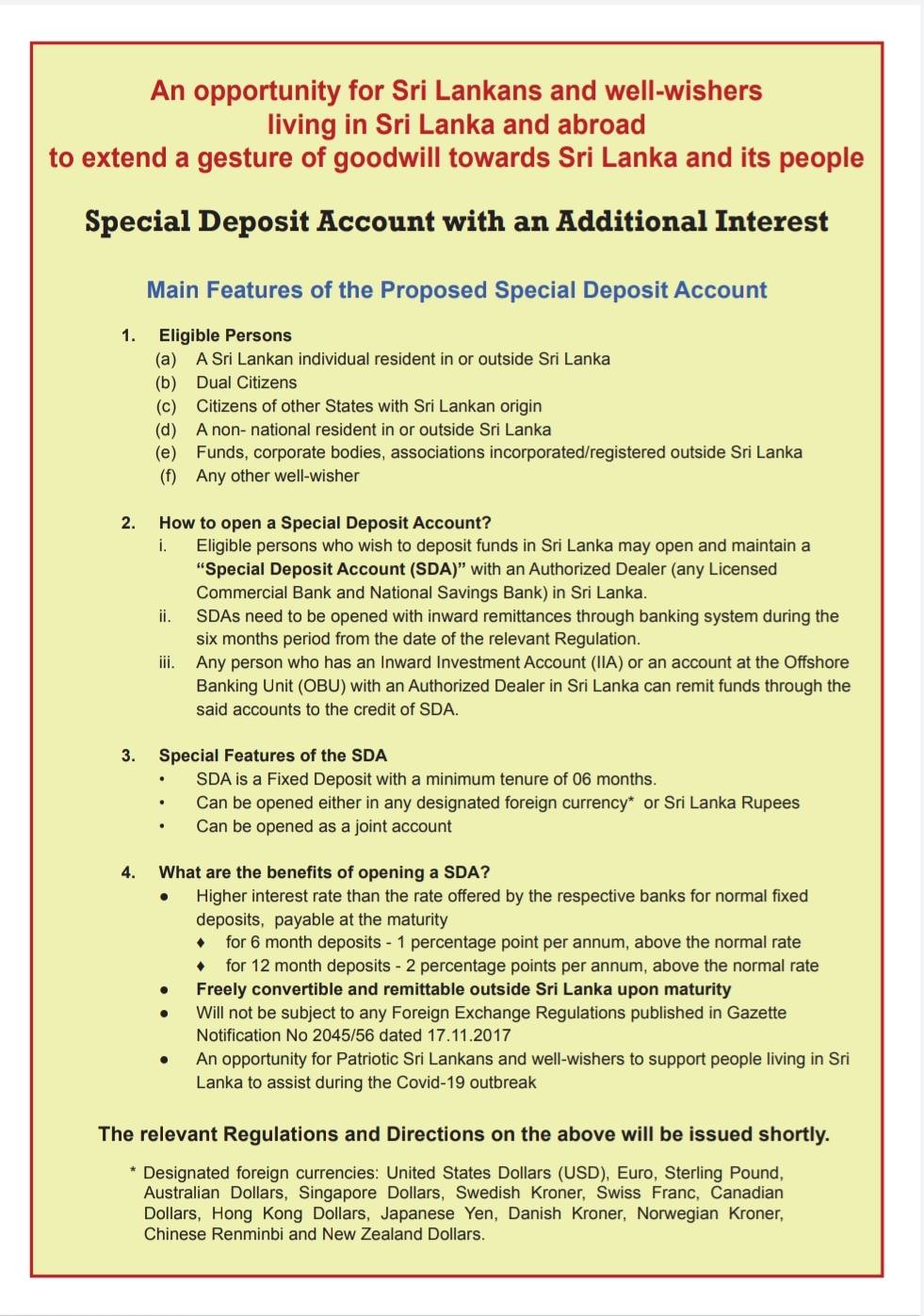 Special Deposit Account with an Additional Interest