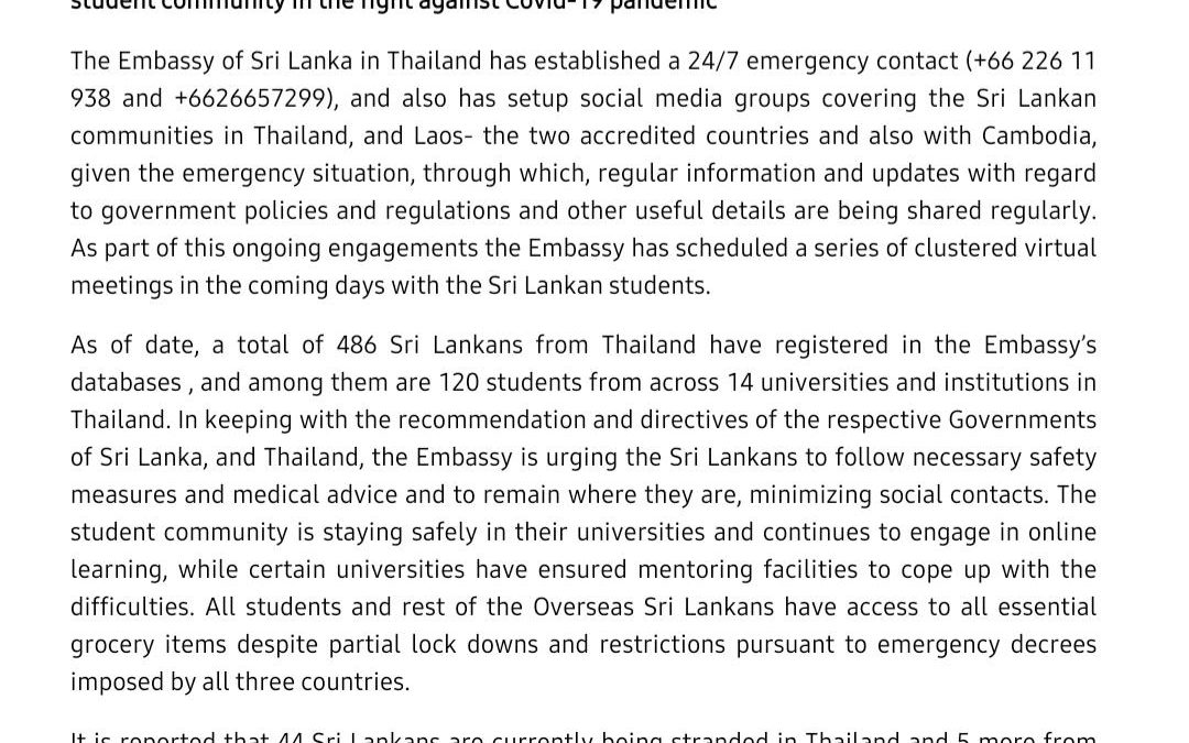 Sri Lanka Embassy in Thailand initiates virtual meetings