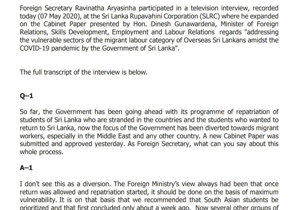 Priority in repatriation to vulnerable sectors among overseas Sri Lankan migrant workers