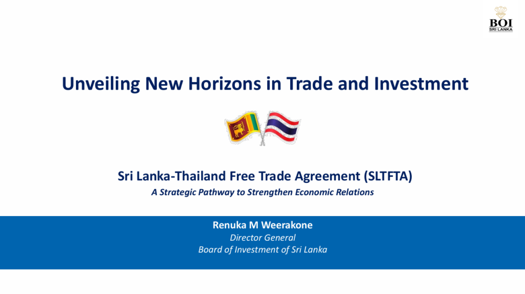 Investment Opportunities under Sri Lanka Thailand Free Trade Agreement
