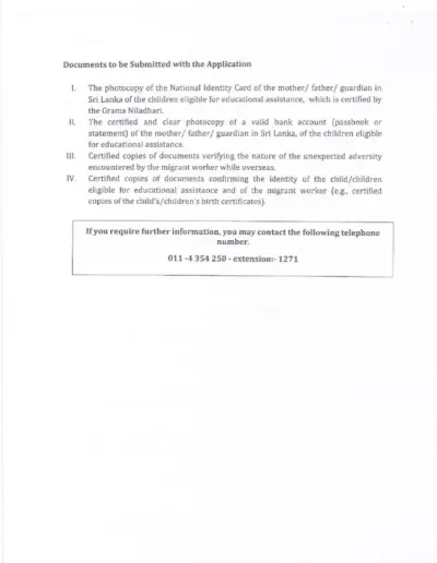 Provision of Educational Assistance from the President's Fund for students in Sri Lanka Belonging to Families of Migrant Abroad, in Instances Where such Workers Encounter Unexpected Adversities (Death, Accidents, Imprisonment or Disappearance)