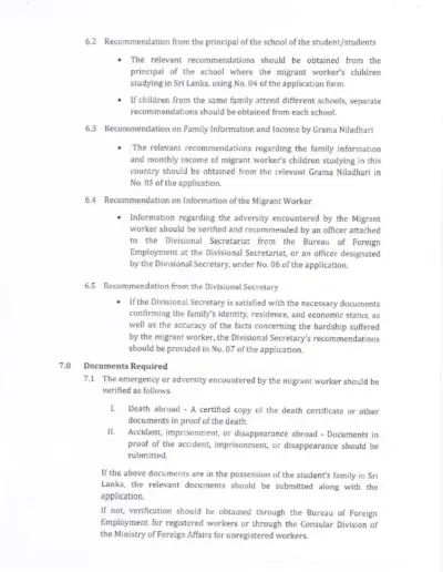 Provision of Educational Assistance from the President's Fund for students in Sri Lanka Belonging to Families of Migrant Abroad, in Instances Where such Workers Encounter Unexpected Adversities (Death, Accidents, Imprisonment or Disappearance)
