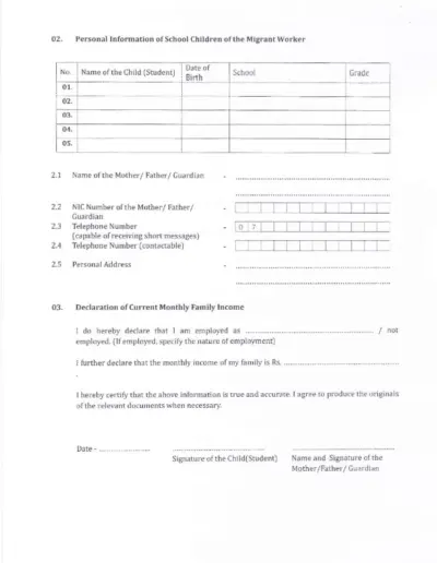 Provision of Educational Assistance from the President's Fund for students in Sri Lanka Belonging to Families of Migrant Abroad, in Instances Where such Workers Encounter Unexpected Adversities (Death, Accidents, Imprisonment or Disappearance)