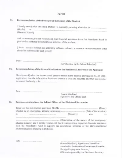 Provision of Educational Assistance from the President's Fund for students in Sri Lanka Belonging to Families of Migrant Abroad, in Instances Where such Workers Encounter Unexpected Adversities (Death, Accidents, Imprisonment or Disappearance)