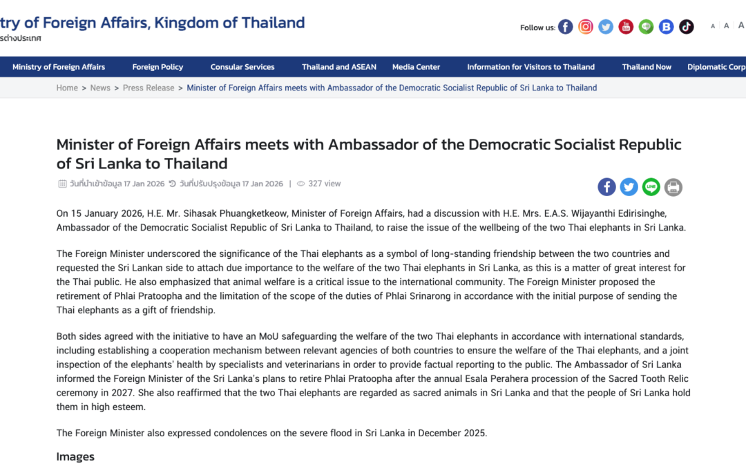 Minister of Foreign Affairs meets with Ambassador of the Democratic Socialist Republic of Sri Lanka to Thailand