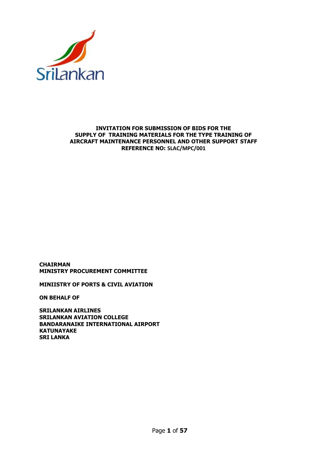INVITATION FOR SUBMISSION OF BIDS FOR THE SUPPLY OF Training Notes SLAC Copy Copy 01 copy