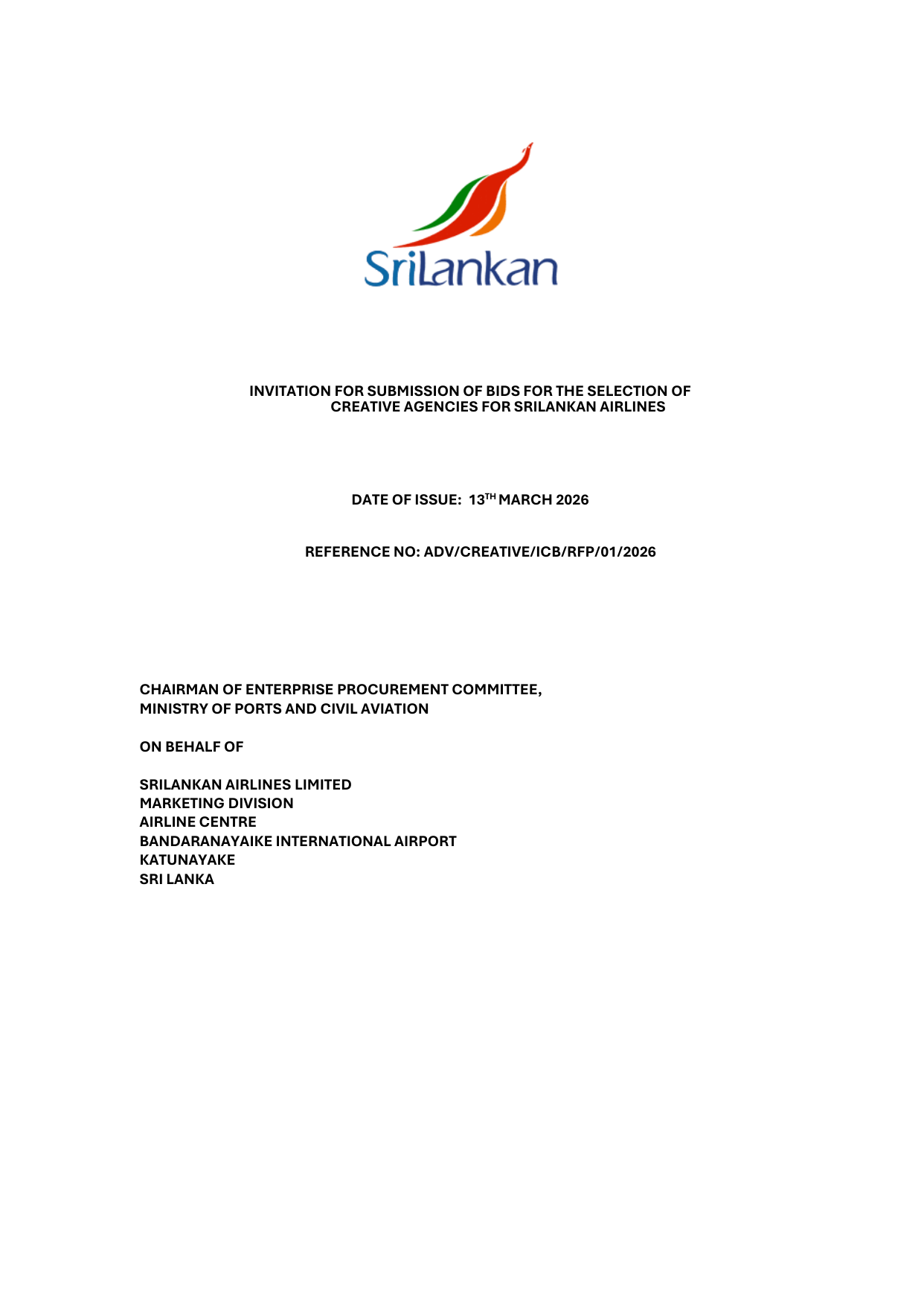 Initiation of tender for the invitation for submission of bids for the selection page1